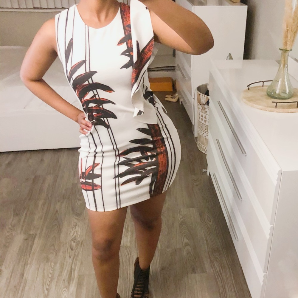 Zara W&B Collection Side Ruffle White Dress